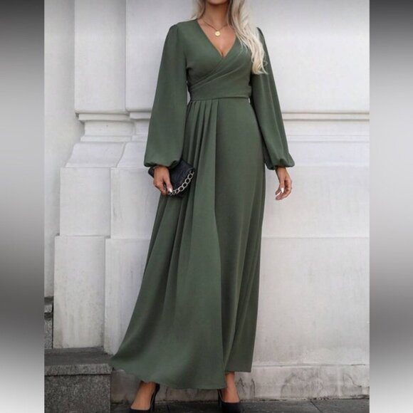 Elegant Olive Green Maxi Dress - Picture 2 of 7